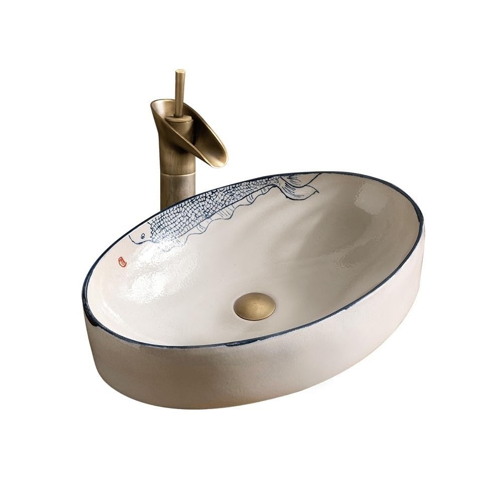 Lavabo de baño redondo pintado a mano lavabo sencillo hogar con desagüe grifo