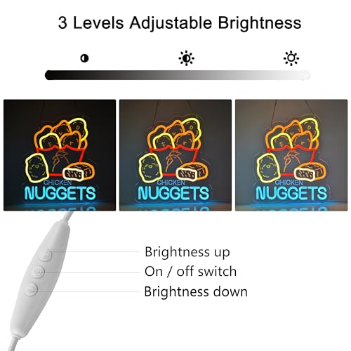 Image of Chicken Nuggets Neon Sign, Neon Lights Hanging Wall Art Decoration for Business Restaurant Shop Store House Bar Cafe Party Home Decor, USB Powered Ultra Bright Dimmable,14.57x12.6inches