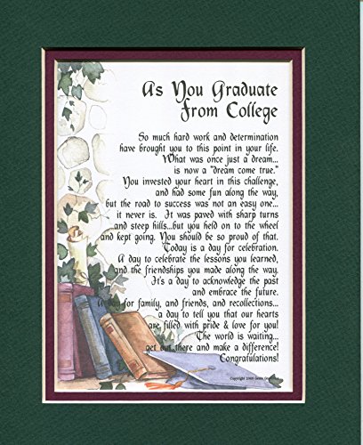 College Graduation Poem Print - College Graduation Gift Present - Son Daughter College Graduation Poem - Double matted In Green Over Burgundy