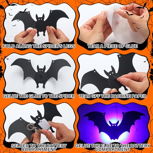 48 Pack Halloween 3D Bats Decorations Wall Stickers with Glow in Dark Eyes 8 Different Style Removable PVC LED Bat Wall Stickers for Indoor Outdoor Home Window Door Garage Decor Party Supplies - Image 4