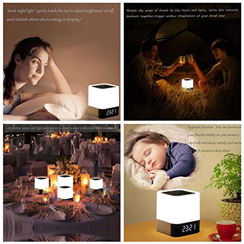 Wamgra Night Light Bluetooth Speaker, Alarm Clock Bluetooth Speaker Touch Sensor Bedside Lamp Mp3 Player, Dimmable 48 Led Color Changing Bedside Lamp For Bedroom, Gift For Kids, Girl, Teenager #TOP7