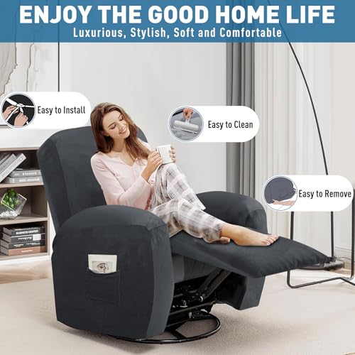 Image of ZNSAYOTX 2026 Velvet Oversized Recliner Cover 3-Piece, Luxury Plush Recliner Chair Covers with Elastic Band & Ties Stay in Place, Stretch Reclining Slipcover for Lazy Boy Soft Washable (Black)
