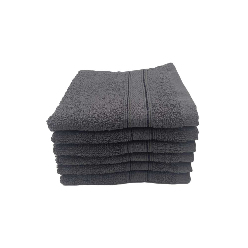 BYFT Daffodil (Dark Grey) Premium Hand Towel (60 x 110 Cm-Set of 6) 100% Cotton, Highly Absorbent and Quick dry, Hotel and Spa Quality Bath linen with Stripe Diamond Dobby-500 Gsm