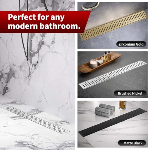 Image of Sharp-tec 36 inch Linear Shower Drain, Brushed Rectangular Floor Drain, V-Shape Design Drain Channel, 304 Stainless Steel, cUPC Certificated for Bathroom Shower Room (Drain Base is Not Included)