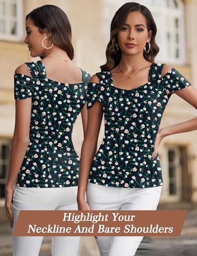 Image of Blingfit Cold Shoulder Tops Summer Tunic Shirts for Women T Shirts V Neck Short Sleeve Casual Tees Blouses 2026