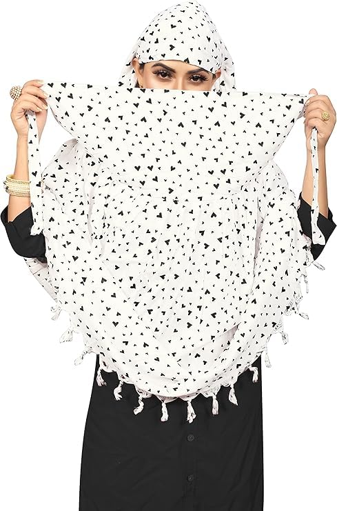 Image of Cotton Long Scarf Cum Mask Scarves Usable for Vehicle Driver | White Printed Design Fabric | Universal Size | Soft & Breathable Sun Protection | For Girl & Women