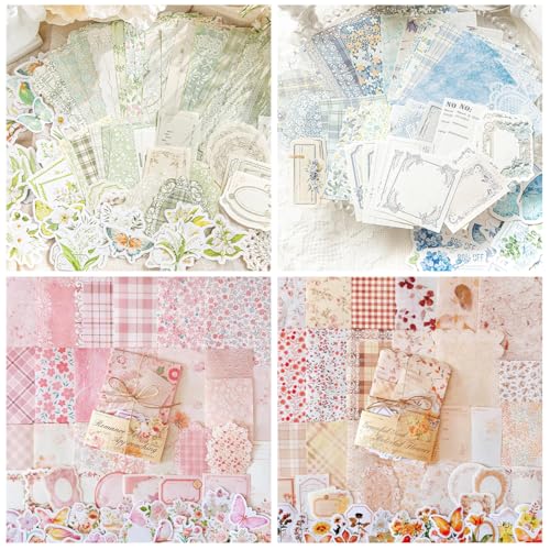 Image of HASTHIP Vintage Aesthetic Scrapbook Kit - 400pcs Vintage Floral Scrapbook Paper & Junk Journaling Stickers Set Aesthetic Decoration Note Paper Stickers for Bullet Journaling, Retro Crafts, Planner