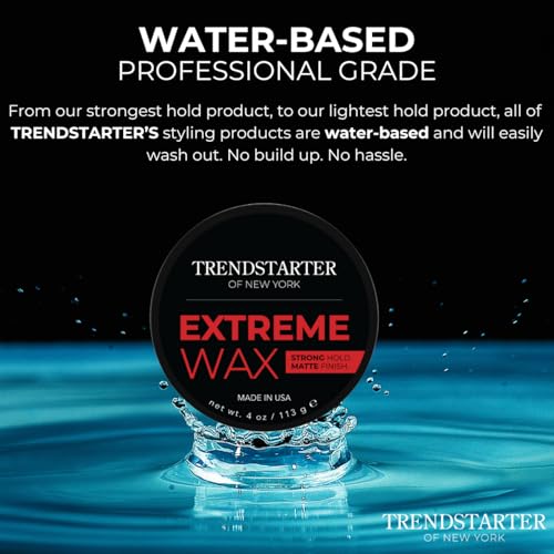 Image of TRENDSTARTER Hair Wax - Extreme, 4oz - Matte Finish - Premium Water Based Flake-Free Hair Styling Pomade for All Hair Types - All-Day Strong Hold