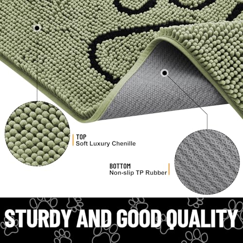 Image of Smiry Dog Door Mat for Muddy Paws, Absorbent Dirt Trapper Non Slip Quick Dry Washable Chenille Mat for Mud Dogs, Entry Rug for Indoor and Outdoor (30x20 Inches, Sage Green and Black)