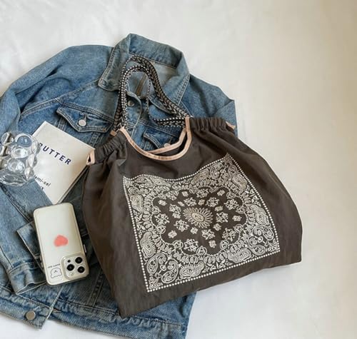 Nylon Tote Bag for Women Large Capacity Shoulder Handbag Stylish Pattern Satchel Purse Causal Travel Hobo Underarm Purse2