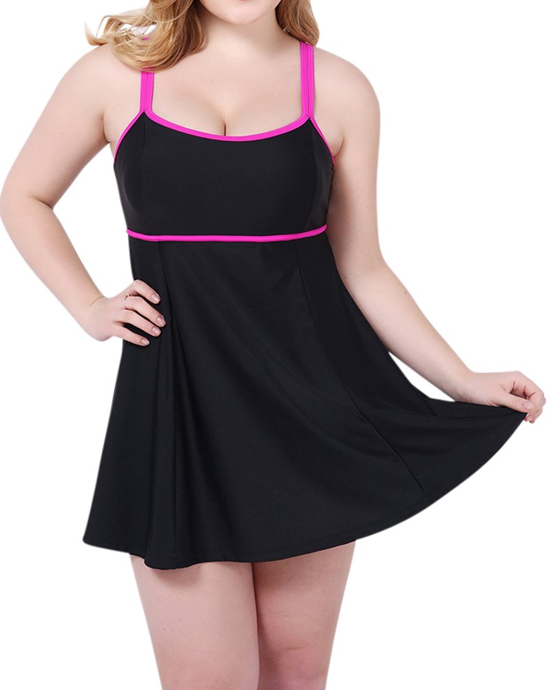 MISSMAO Mujer Trajes de Baño Tallas Grandes Bañador con Falda Traje de Natación de Una Pieza Ropa de Baño EU 48 Rosa Negro