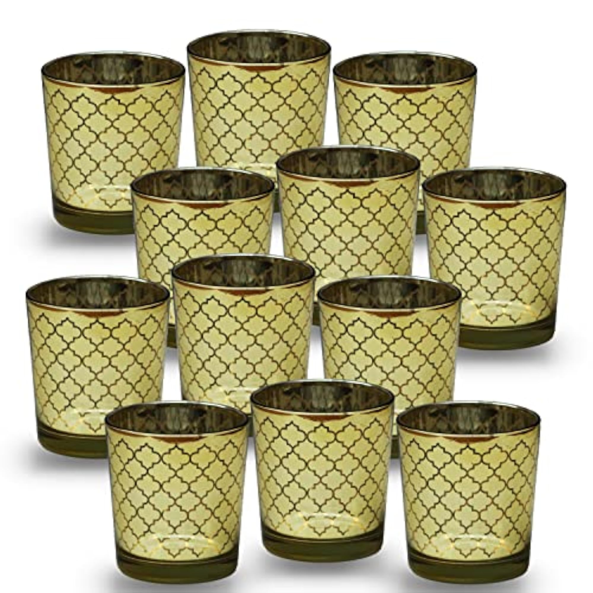 Gold Moroccan Pattern Tealight Candle Holder Set, Pack of 12