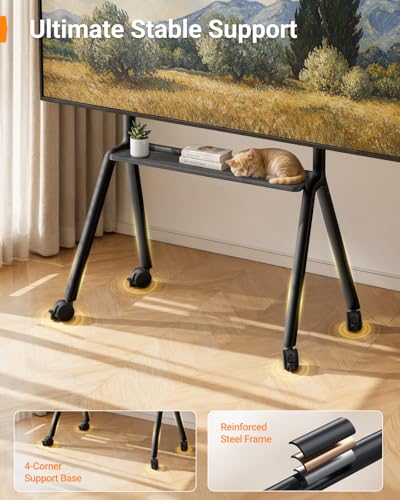 Image of Perlegear Rolling TV Stand for 42″-90″ TVs up to 220 lbs, Four Leg Heavy Duty TV Stand with Lockable Wheels, Outdoor Height Adjustable Mobile TV Cart with Anti-Drop Shelf, Max VESA 800x600mm, PGTVC45B