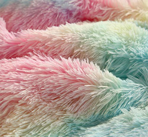 Sumfunry Plush Shaggy Pillows Shams Fluffy Crystal Velvet Pillow Covers Zipper Closure 2Pc Standard Size(Rainbow, 26" X 20") #TOP3