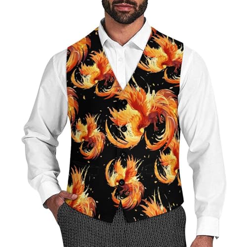 Rising Phoenixess Fire Fenix Men's Suit Vests Business Formal Dress V-Neck Waistcoat Tops with 2 Pockets