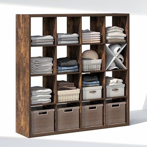 Image of Furinno Cubic Extra Thick 16-Cube Closet Organizers and Storage, Amber Pine | 14.6 x 58 x 58 in, Open Shelf Closet Storage, Closet Organizer, for Wardrobe, Bedroom, Living Room