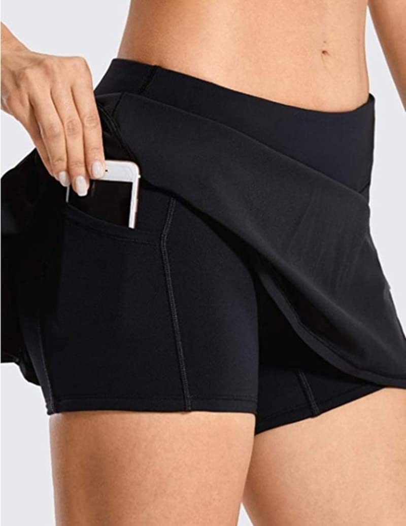 ThreeH Falda Plisada de Tenis Faldas de Cintura Alta Faldas Casual Modestas de Golf Atléticas para Correr con Bolsillos,Negro