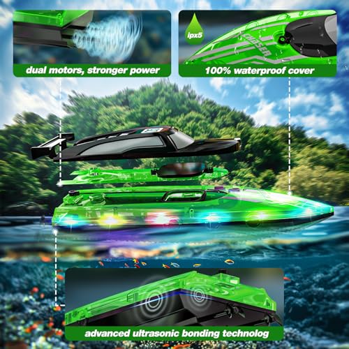 image for JOI MEW RC Boat with LED Lights for Kids, 2.4Ghz Remote Control Racing
