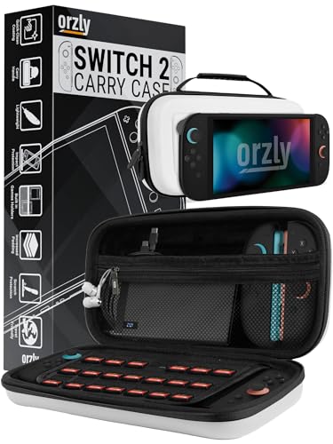 Image of Orzly Case Compatible with Switch 2 - Protective Travel Carry Case with Screen Padding, Game Card & microSD Slots, Zipped & Open Pockets for Accessories - 7.9 inch Gift Boxed