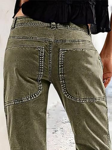 Flamingals Straight Leg Pants for Women Mid Rise Casual Cargo Slim Flap Pockets Solid Cropped Pants4