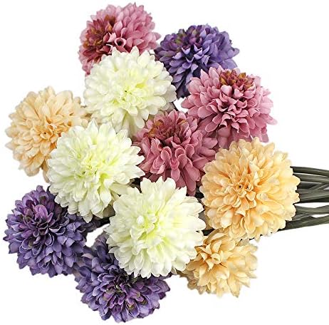 SNAILGARDEN 12pcs Artificial Flowers,4 Colors Fake Plants Artificial Chrysanthemum withTwine Cord+Greeting Card,Silk Hydrangea Flowers for Wedding Bouquets Home Garden Party Office Arrangements