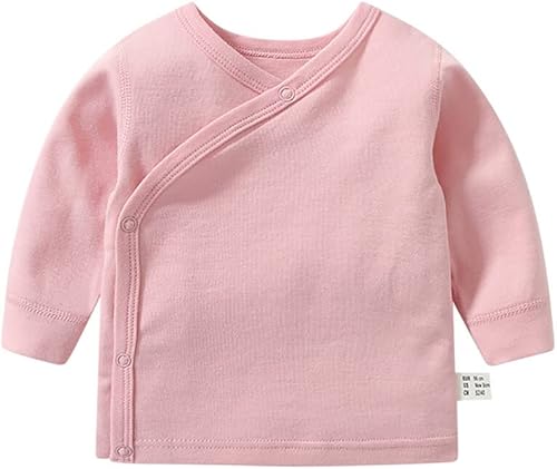 RUKOSU Baby Long Sleeve Side-snap Cotton Shirt Unisex Newborn Girls Boys Kimono Tee Shirts Top