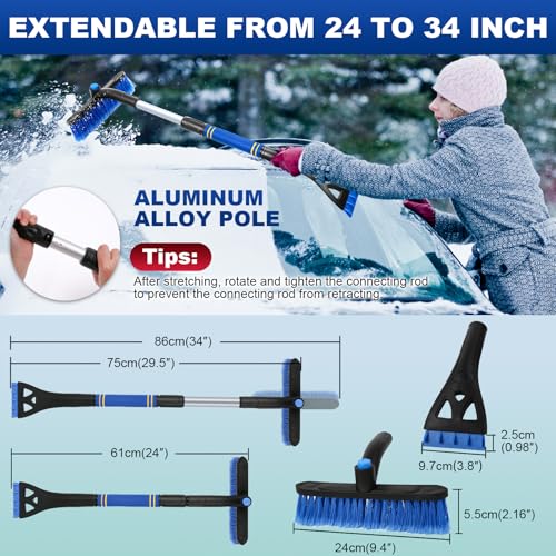 BFONS 2Pack Ice Scrapers for Car Windshield, 2-in-1 Snow Scraper and Snow Brush for Car SUV Truck, Car Ice Windshield Scraper for Ice and Snow with 360° Pivoting Brush and Ergonomic Foam Grip Blue by BFONS - Image 2