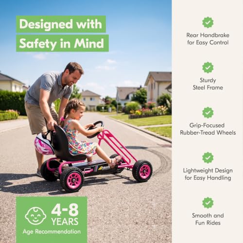 Image of hauck Kids Pedal Go Kart, 4 Wheel Bike Cart, Ride for Ages 4-8, Pink