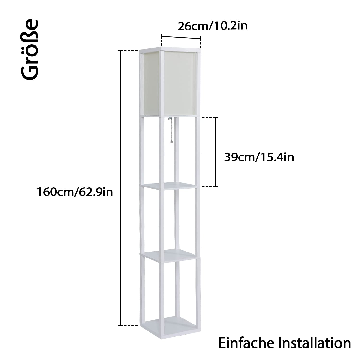 Fullwatt Stehlampe mit Holzregal Innenbeleuchtung Holz Stehleuchte mit Regalen für Schlafzimmer und Wohnzimmer weiß
