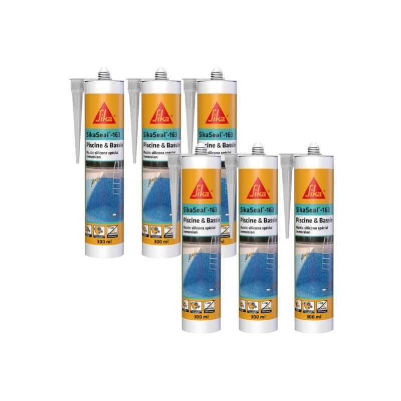 Lote de 6 selladores de silicona SIKA Sikaseal - 163 Piscine & Bassin - Transparente - 300ml