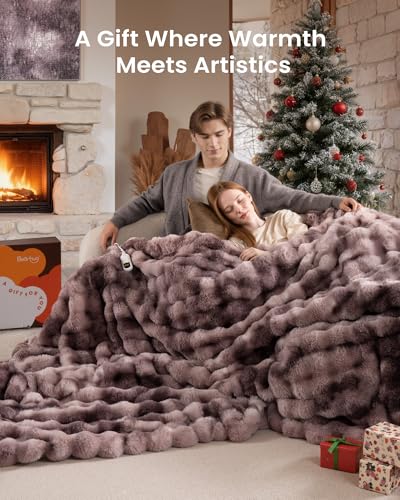 Image of Bearhug Heated Blanket Full Size 77 inchx 84 inch, Luxurious Faux Rabbit Fur Dual-Sided Electric Blankets, 10 Heat Settings Heat Blanket, 9 Hour Auto Shut-Off, Machine Washable, Gift-Ready Elegant Packaging