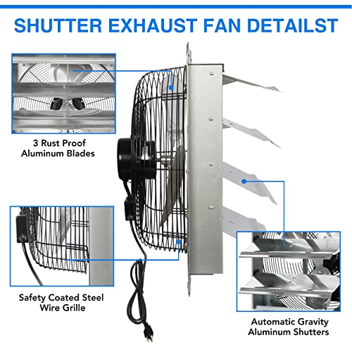 Ken Brown 18 Inch Shutter Exhaust Fan With 1.65 Meters Power Cord Wall Mounted, High Speed 2600Cfm, Vent Fan For Garages And Shops, Greenhouse,Attic Ventilation #TOP5