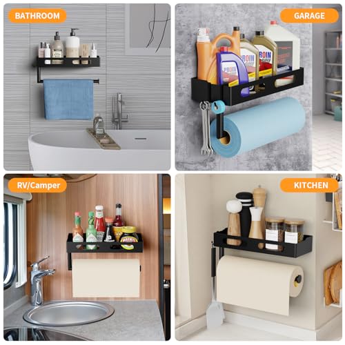 Soporte para toallas de papel de cocina con estante de especias y dos ganchos para RV 4