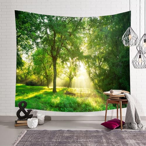 Tapisserie murale nature forêt de 200x200cm en tissu pour la décoration d'une chambre d'adolescent
