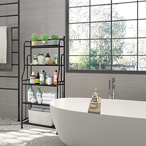 Casulo 5 Tier Metal Standing Shelf Iron Sheet Space Saver, Heavy Duty Storage Tower Rack, Multifunctional Shelving Unit Organizer Outdoor Flower Stand For Kitchen Bathroom Garage Pantry (Black) #TOP4