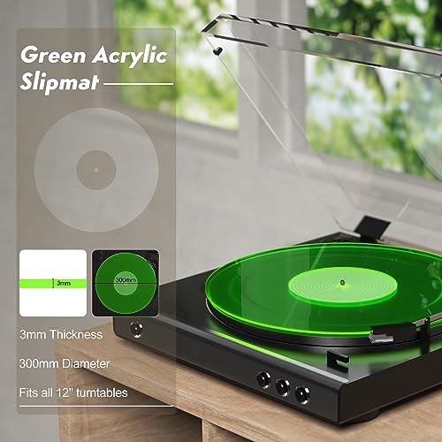 Turntable Mat Record Platter Slipmat: Acrylic Record Player Platter Vinyl Slipmat for Turntables Antistatic Tighter & Defined Bass, Green - Image 4