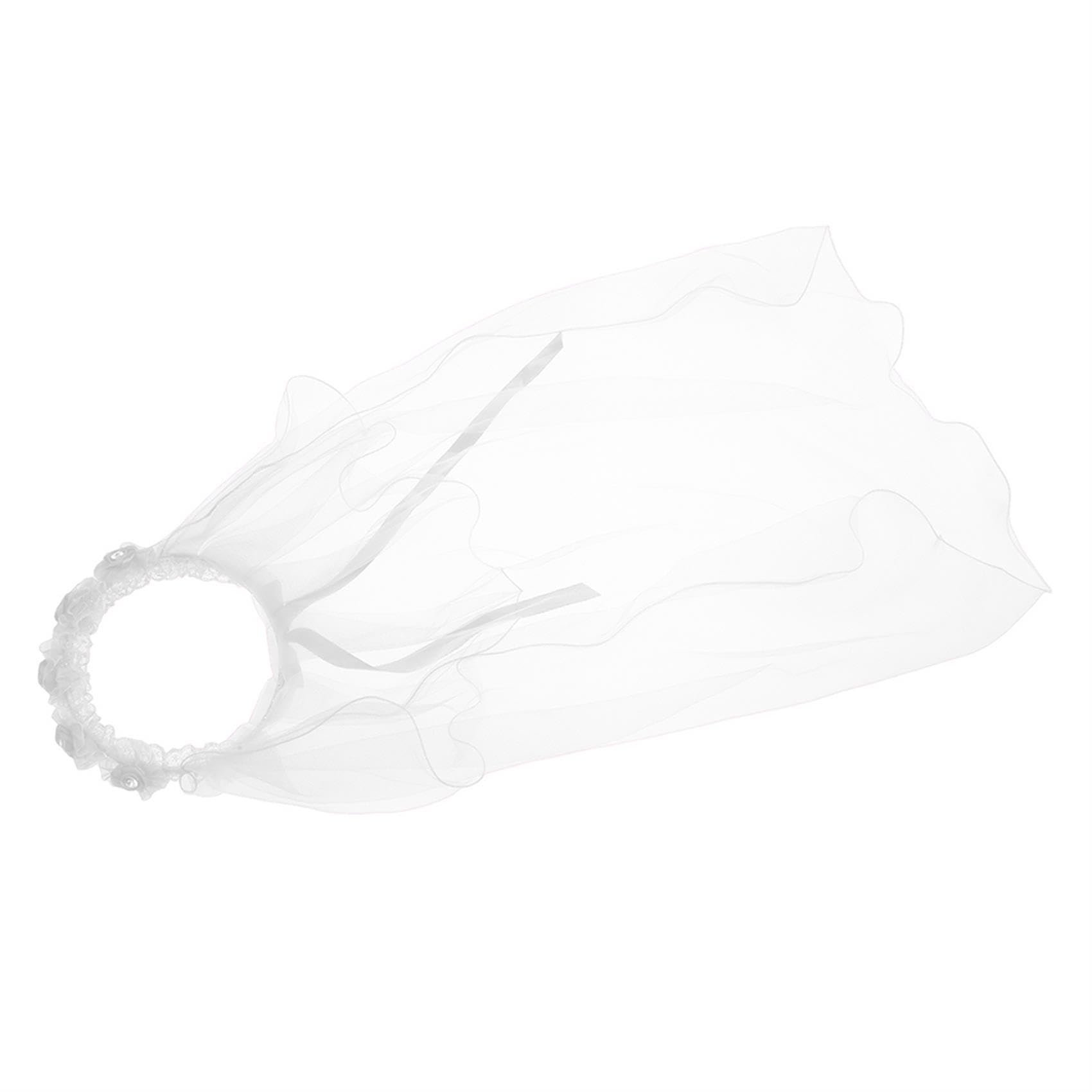 DAMAJI Flower Wreath Girls Veils, Girls' Lace Floral Crown Veil First Holy Communion Veils for Girl (White)
