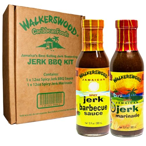 Walkerswood Jerk BBQ Kit - 1 x 12 oz Spicy Jerk BBQ Sauce + 1 x 12 oz Spicy Jerk Marinade (Pack of 2)