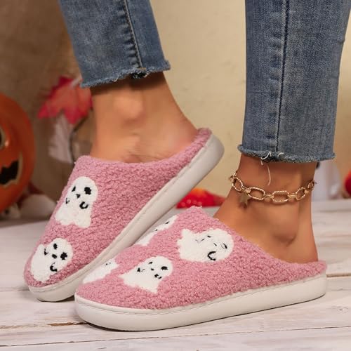 Womens Mens Halloween House Slippers Retro Comfortable Soft Warm Plush Slip on Fluffy Memory Foam Home Sippers Bedroom Slides Couple Shoes for Winter Indoor Outdoor2