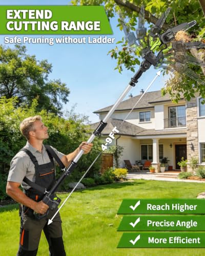 Image of 4-in-1 Cordless Pole Saw&Electric Pruning Shear, 8 inch 15Ft Reach, 2 Batteries