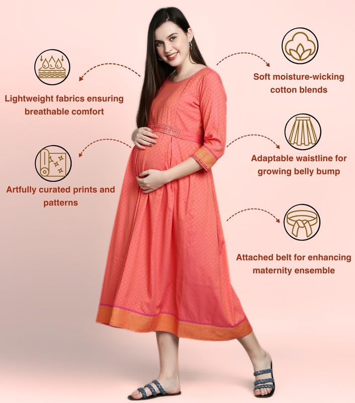 DUMMY SHAPE Maternity Gown for Women | Rayon Pregnancy Dress Kurta with Nursing Zippers for Pre & Post Partum | Feeding Kurtis offers donot miss