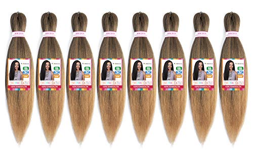 Afro 8 Pack Pre Stretched Braiding Hair Braiding Crochet Hair Extensions Ombre Colors Professional Easy Braids Itch Free Hot Water Setting Kanekalon Synthetic Fiber (18" 8packs, T27)