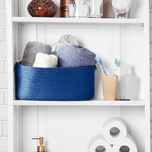 Image of GUDDE Cotton Rope Woven Storage Basket for Toys, Laundry & Blankets | Nursery Organizer Bin | Dog Toy Basket | Decorative Gift Hamper | Jute Style Home Storage (Blue)