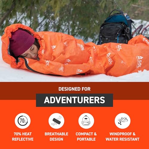 SOL Escape Bivvy con Capucha - Manta de Preparación para Emergencias - Reflecta hasta 70% del Calor Corporal - Bivvy de Supervivencia al Aire Libre - Resistente al Agua - Durable y Transpirable - Suministros para Camping de Invierno - Naranja miniatura 2