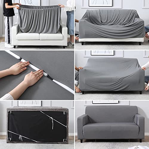 Image of Gurnoor Universal Triple Seater Sofa Cover Big Elasticity Cover for Couch 140 GSM Sofa Slipcover (Plain Dark Grey, 185-230cm)
