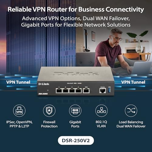 DSR-250V2 Router VPN Unified Services, Gigabit Multi-WAN, Failover, bilanciamento del carico, IPSec/PPTP/L2TP/OpenVPN,Web Content Filtering dinamico,Controllo delle Applicazioni,Captive Portal - Router - Immagine 1