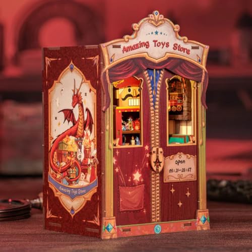 Image of Book Nook Kit, Dragon Toy Shop Bookshelf Decor | LED Light, DIY Miniature, 3D Wooden Puzzle House, For Beginners, Teens & Adults, 103 Pieces