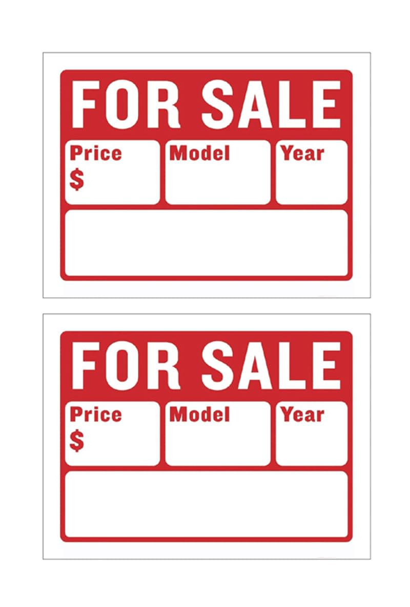 Car for Sale Sign for Auto Sales - 9" x 12" (2-Line), 2PC Bulk Pack