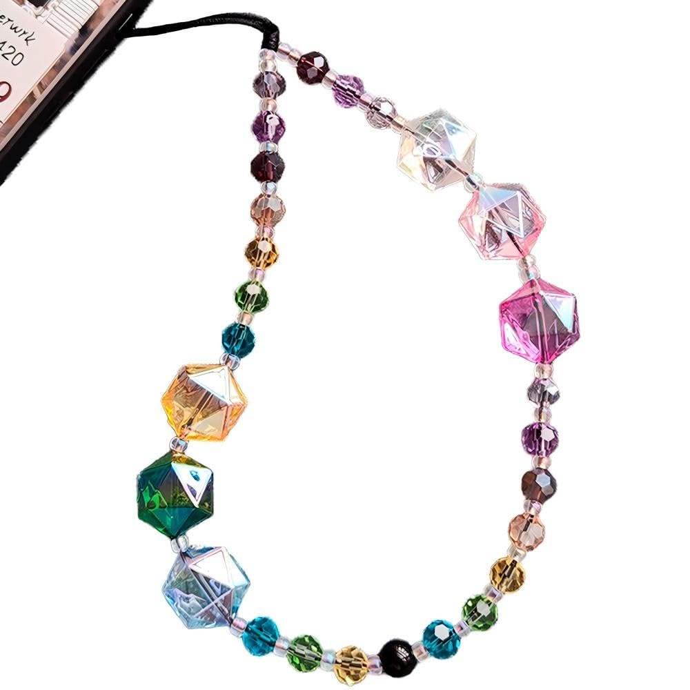 WCCH Beaded Phone Charm Y2K Kawaii Handmade Acrylic Phone Lanyard Wrist Strap for Camera Bag Airpods Keychain Charm Gold and White Pearls — view 12