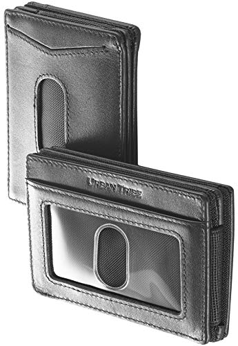 Compact RFID Sleeve Wallet Premium Leather Minimalist Money Clip Card Holder 10 Cards